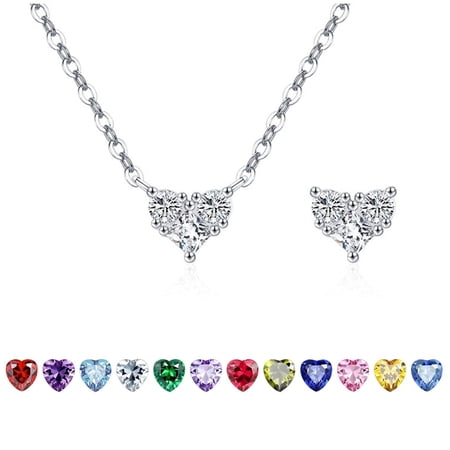 Heshpaws 925 Sterling Silver Heart Pendant Necklace for Women.Double Sided Lab Created Gemstone Charm, Dainty Chain, Gift Birthday, Anniversary, Holiday