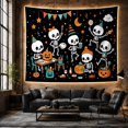 thumbnail image 6 of Skeleton Party with Painted Pumpkins and Candy, Playful Retro Style for Skeleton Decor Fans, Spooky Wall Decor Halloween Gift, Tapestry Wall Hanging for Bedroom and Playroom, 6 of 7