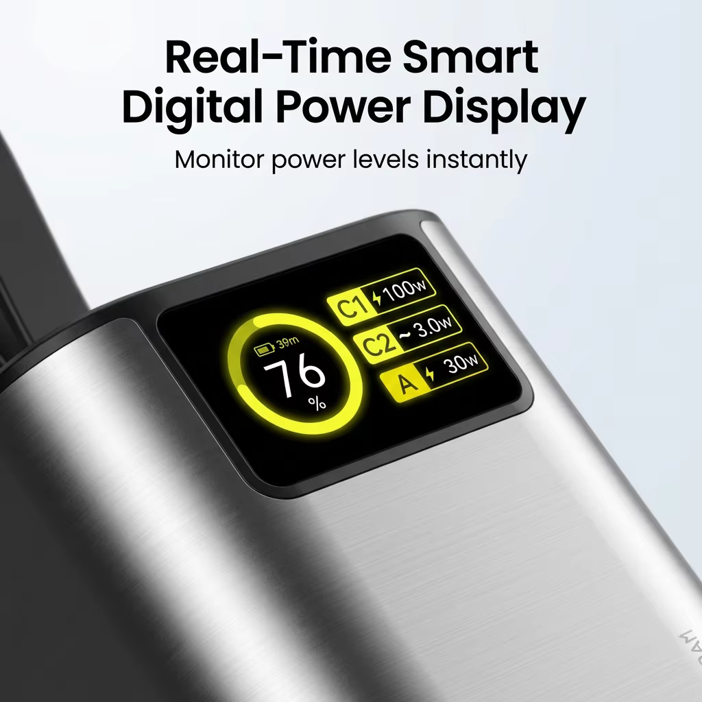 20000mAh Portable Charger Power Bank with Retractable USB-C Cable, 130W Power Pack for Phone Laptop and Tablet, Digital Display, USB-A and USB-C Ports