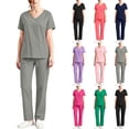 thumbnail image 6 of Purcolt Scrub Sets for Women Comfort V Neck Short Sleeve Faux Wrap Tops and Elastic Waisted Straight Leg Pants with Pockets for Nurse Esthetician Workwear, 6 of 6