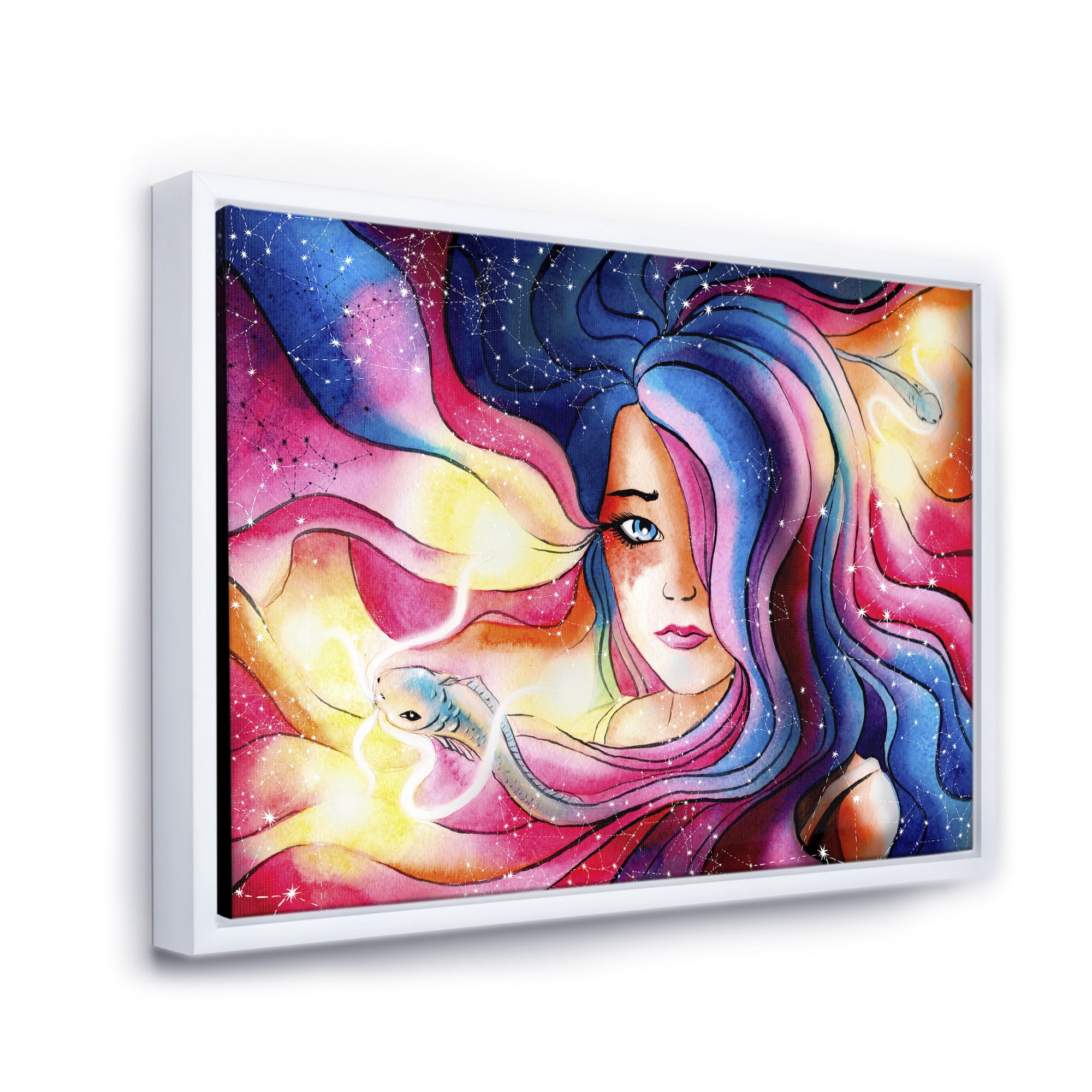 Designart 'The Girl Portrait With The Glowing Hair' Modern Framed Canvas Wall Art Print