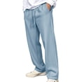 thumbnail image 3 of Adeawade Men Pant Wide Leg Loose Mid Rise Long Length Solid Color Pants Mid Waist Jogger Trousers Soft Wear S Light Blue, 3 of 3