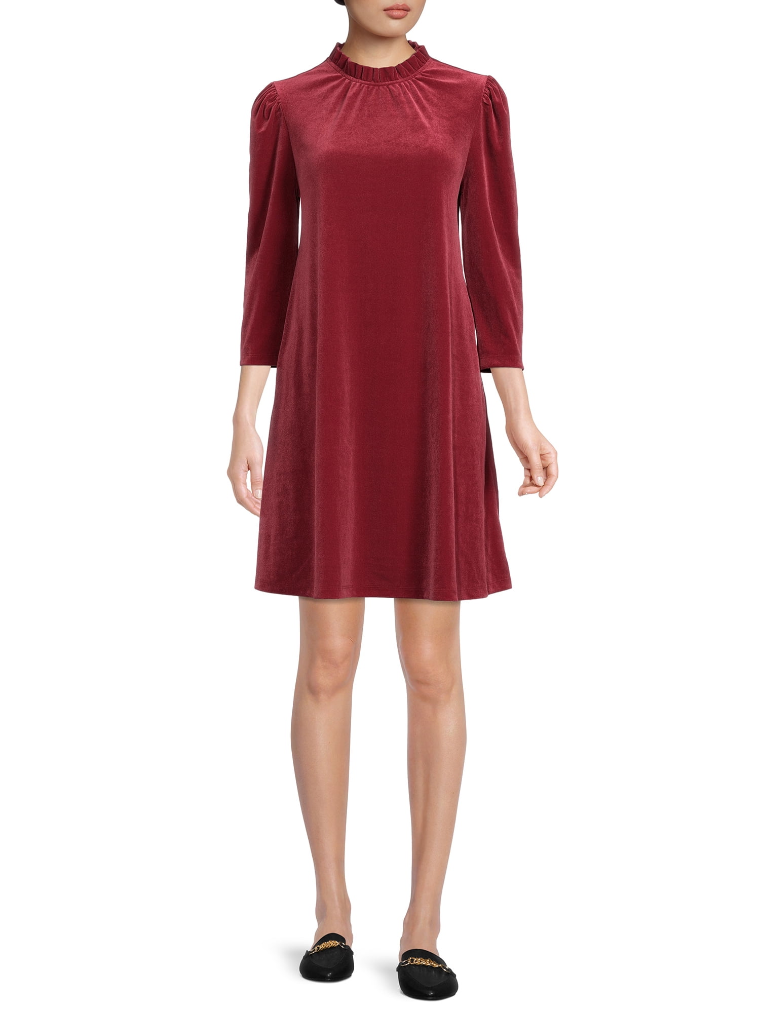 Time and Tru Women’s Velvet Dress with 3/4-Length Sleeve