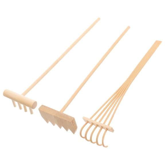 QIFULL Natural Beige Wooden Rake, Cute Zen Garden Accessory for Home and Shop, 3Pcs