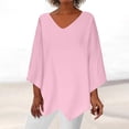 thumbnail image 2 of Yuyuzo Womens Fall Tops V Neck Long Sleeve Irregular Hem Solid Color Basic Pullover Top Tees Blouse Tshirts, 2 of 6