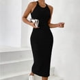 thumbnail image 2 of FRSASU Women's Sleeveless Sweater Dress Halter Ribbed Knit Dress Summer Tank Maxi Daily Solid Color Bodycon Dresses Black, 2 of 6