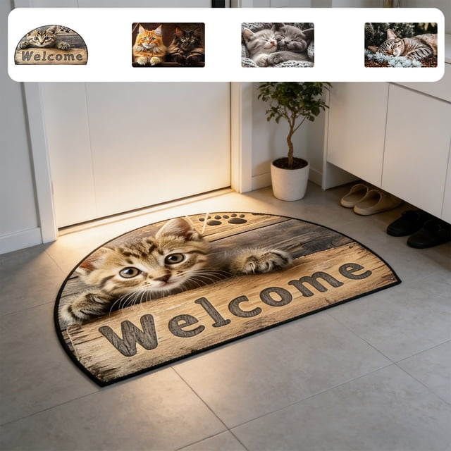 Mog Floor Mat, Indoor Outdoor Rug With Non-Slip Backing, for Porch Hallway and Pet Feeding Area, Multi-color
