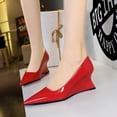 thumbnail image 4 of Nuevos zapatos de tacón alto y medio con punta de piel lacada para mujer, de moda, para banquetes, con boca poco profunda, 4 of 5