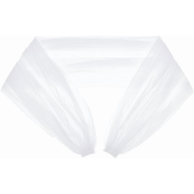 Chal de tul desmontable de 130 cm/51 pulgadas, blanco, para novia, con mangas de tul, encaje y mangas abullonadas. Incluye capa transparente para cubrirse.