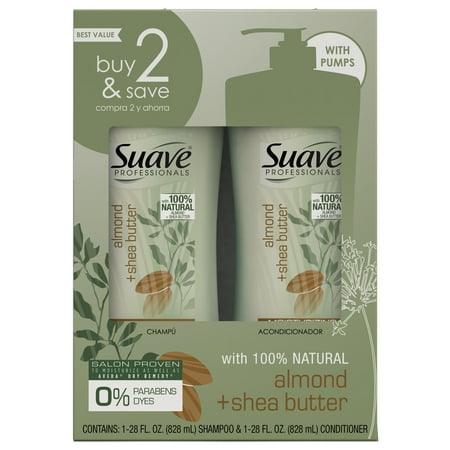 Suave Professionals Moisturizing Shampoo and Conditioner, Almond + Shea Butter, 28 oz, 2 (The Best Shampoo And Conditioner For Dry Frizzy Hair)