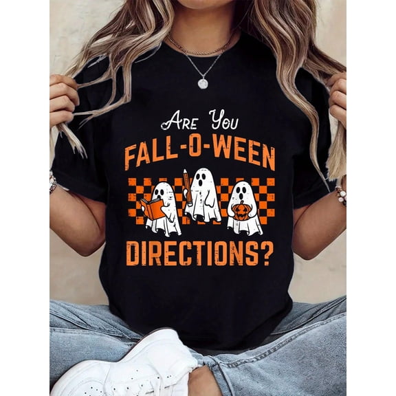 Are You Falloween Directions Funny Halloween Teacher Teach T-Shirt, Autumn Tops For Women