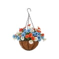 thumbnail image 2 of Independence Day Spring Simulation Flower Basket Patriotic Hanging Basket Decor Red White Blue for 4th of July Memorial Day Veterans Day Front Door Porch Wall Home Party Decorations Housewarming Gift, 2 of 6