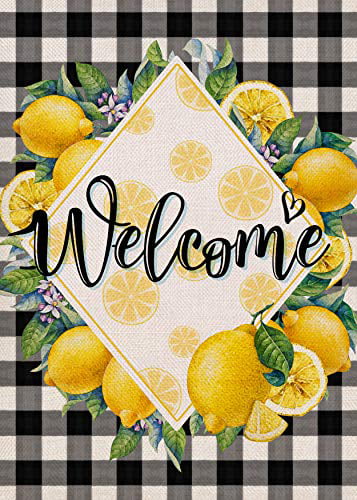 B ULOVE LOVE YOURSELF Welcome Farmhouse Decorative Garden Flags with Letter B/Lemons Wreath Double Sided House Yard Patio Outdoor Garden Flags Small Garden Flag 12.5×18 Inch