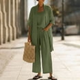 thumbnail image 2 of hoksml Women's 3 Piece Linen Set, Summer Outfits for Women, Open Front Cardigan, Cami Top and Wide Leg Pants, 2 of 8