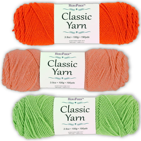 Soft Acrylic Yarn 3-Pack, 3.5oz / ball, Tangerine + Pink Coral + Green Lime. Great value for knitting, crochet, needlework, arts & crafts projects, gift set for beginners and pros (Best Soft Corals For Beginners)