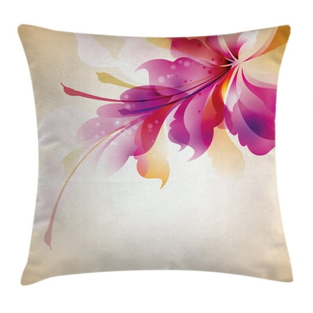 - Abstract Decor Throw Pillow Cushion Cover, Artistic Floral Design with Bright Points and Leaves Artwork, Decorative Square Accent Pillow Case, 18 X 18 Inches, Purple Pink and Golden, by Ambesonne