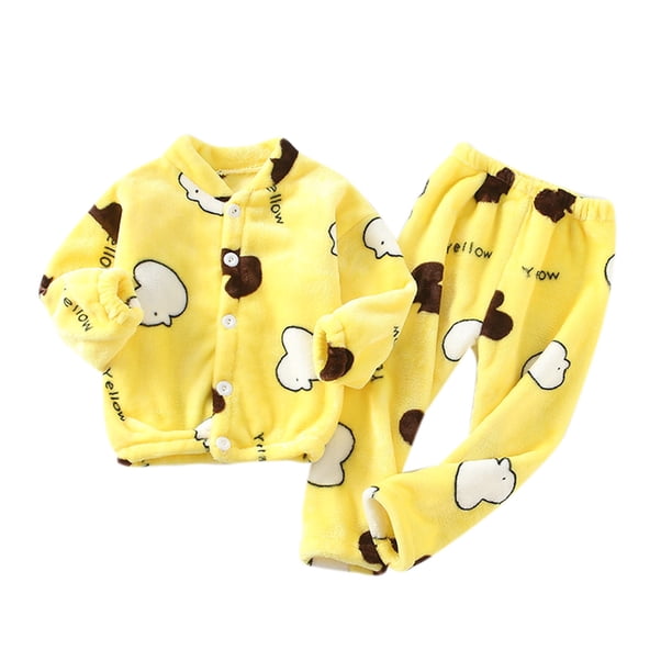 Gibobby Conjunto para bebé niña Ropa de dormir de dibujos animados de manga larga para niños y niñas pequeñas, pijamas con botones, pantalones, conjunto de 2 uds(Amarillo,4-5 Años)