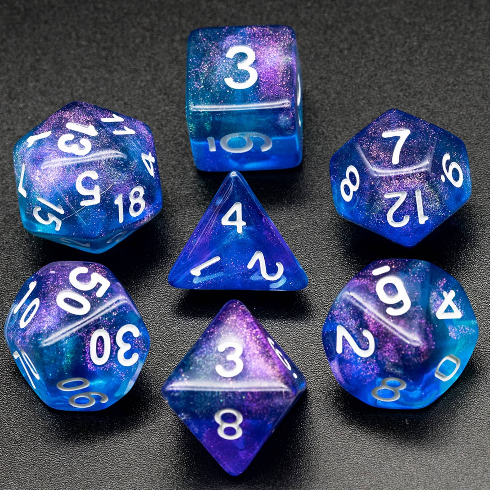 cusdie 7Die Acrylic Dice DND, Polyhedral Dice Set with Glitters for Role Playing Game Dungeons