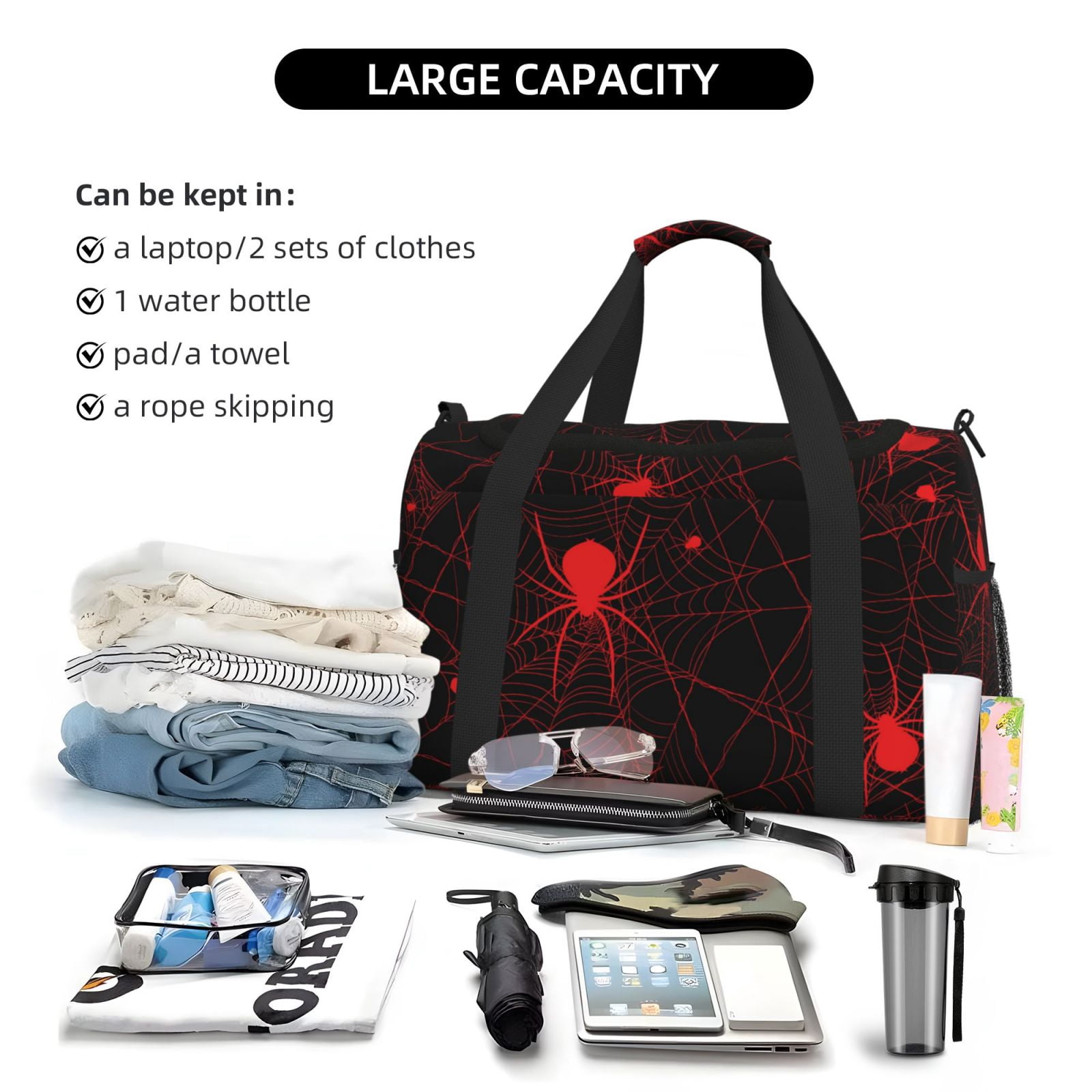Fuzoiu Red Spider On The Web Print Travel Duffle Bag,Carry On Tote Bags,Duffel Bag,Sport Gym Bag, Hospital Bag for Labor and Delivery, Overnight Bag,Luggage Bag