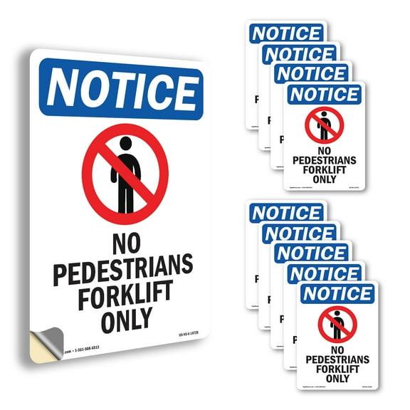 No Pedestrians Forklift With Symbol OSHA Notice Vinyl Decal Label 10 Inch x 7 Inch - 10 Pack