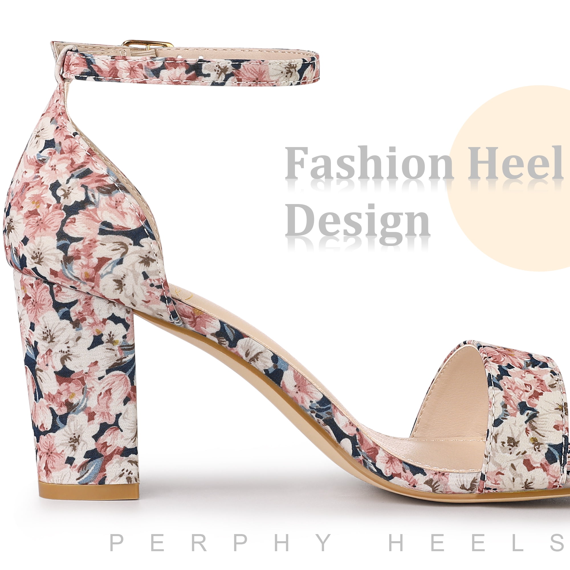 DARING DIVA Women's Floral Open Toe Ankle Strap Chunky Heel Sandals Blue pink Flower 6