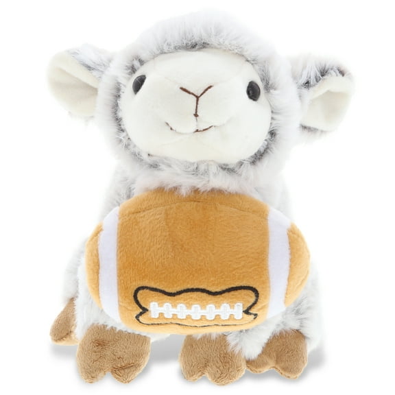 DolliBu Squat Sheep Stuffed Animal with Football Plush - Soft Plush Huggable Sheep, Adorable Playtime Plush Toy, Cute Farm Life Gift, Football Plush Doll Animal Toy for Kids, Adults - 9.5 Inch