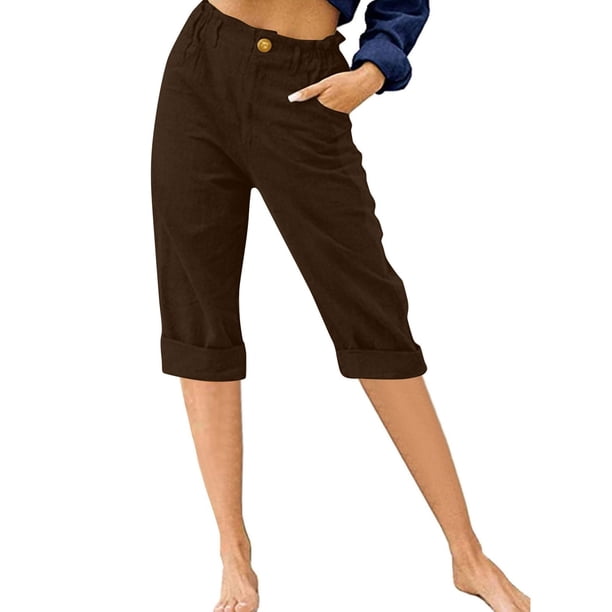 WILLBEST Pantalones Capri Casuales para Mujer, de Verano, a La Moda, con Cintura Elástica, para Playa y Resort, Cómodos y elegantes. Grande