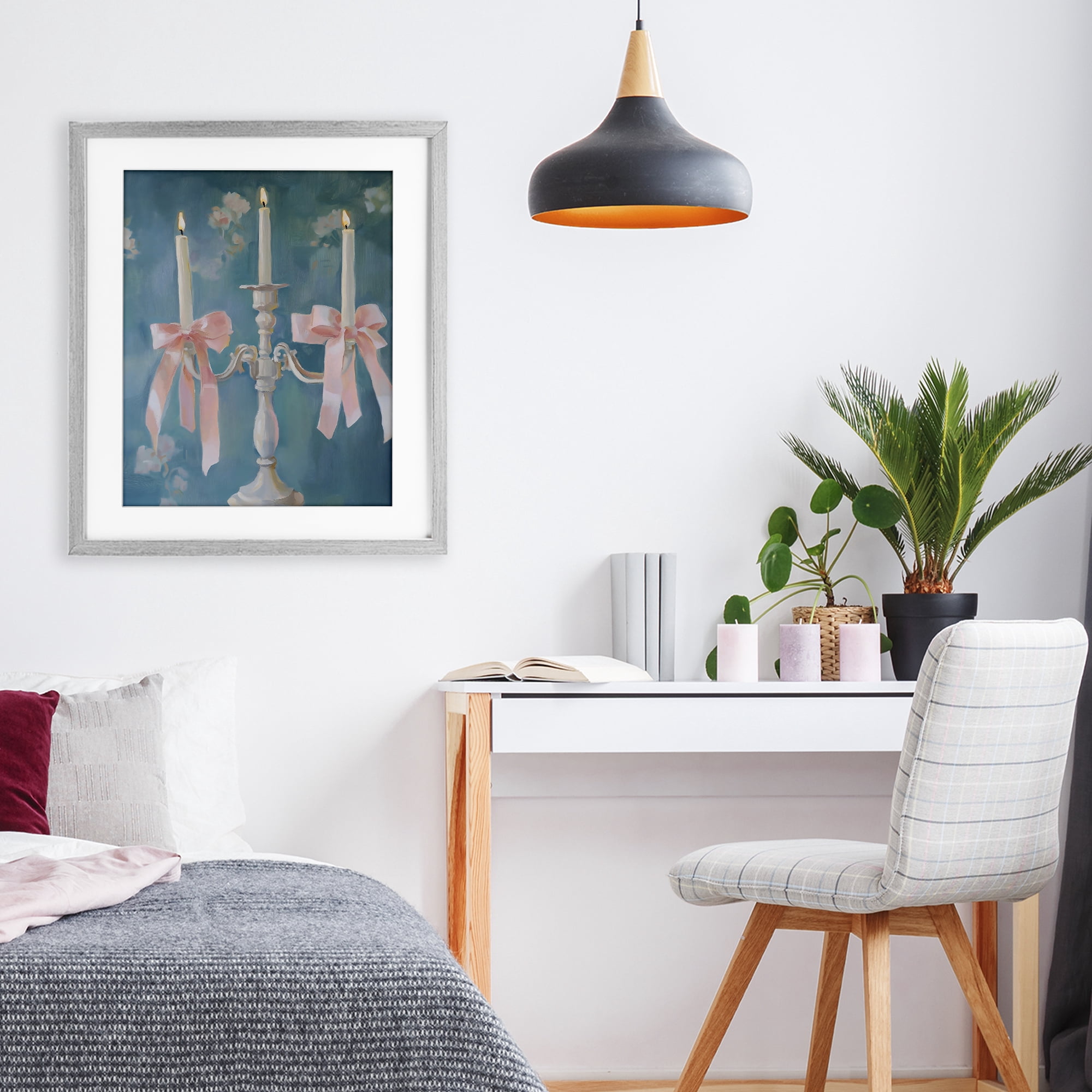 Stupell Industries Elegant Coquette Candelabra Gray Framed Print Under Glass, design by The Prints Vibe