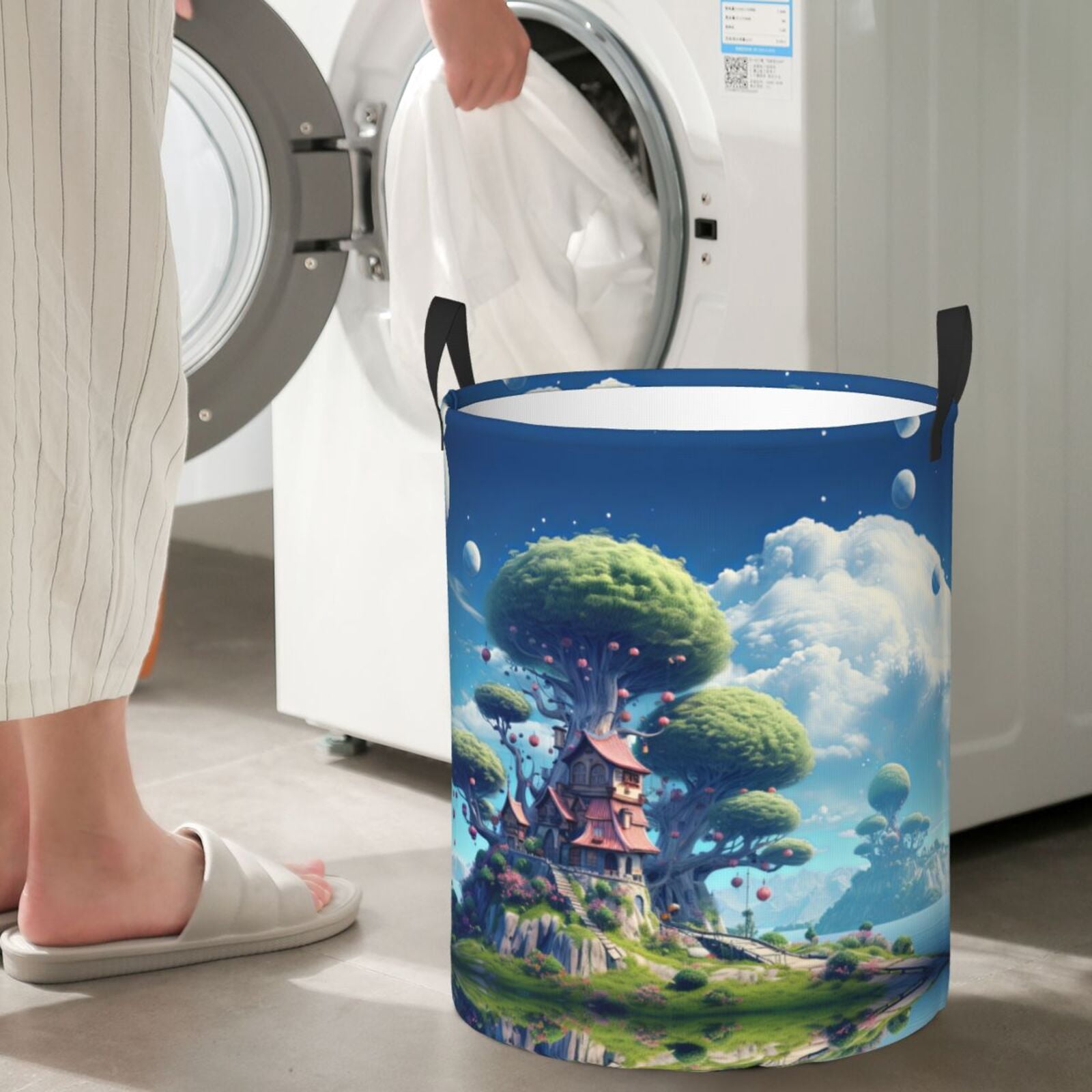 Large Laundry Basket with Handles - Fantasy Treehouse Planet Scene Kids Baby Dirty Clothes Laundry Hamper for Bedroom Aesthetic