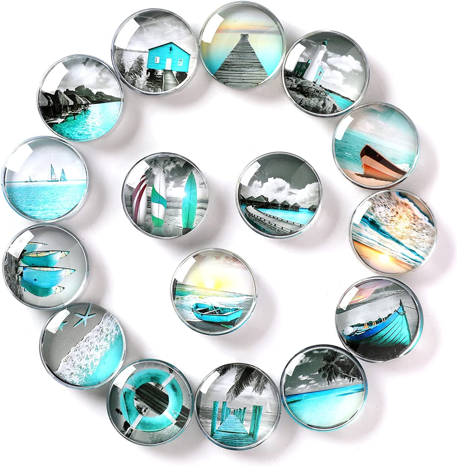 Whiteboard Crystal Glass Beach View Pattern Fridge Magnets for Home Office Cabinet Photos,Party Holiday Decorative Magnet Gift 16pcs Refrigerator Magnets