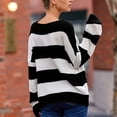 thumbnail image 3 of Mujeres suéter redondo Masajeadores de cuello rayas empalme manga larga casual señora knit pullover Top para las mujeres del invierno otoño, 3 of 6