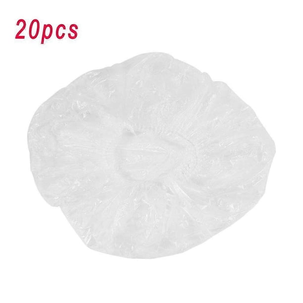 Paquete de 20 gorros de ducha desechables impermeables para mujer, transparentes, elásticos, para protección del cabello, ideales para spas y salones de belleza.