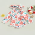 thumbnail image 2 of Kids Girls Rash Guard Swimsuit Romper Flamingo/Flower Print Zipper Long Sleeve Sun Protection Bathing Suit with Headwear, 2 of 7