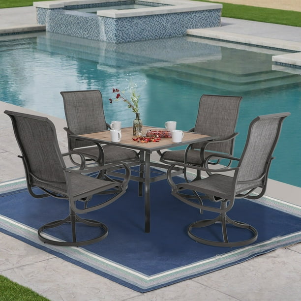 Mf Studio 5pcs Patio Dining Set 1 Square 37 X Umbrella Table And 4 Swivel Chairs Furniture Suitable For Backyard Garden Com Mf Studio 5pcs Patio Dining Set 1, Round Patio Table With 4 Swivel Chairs
