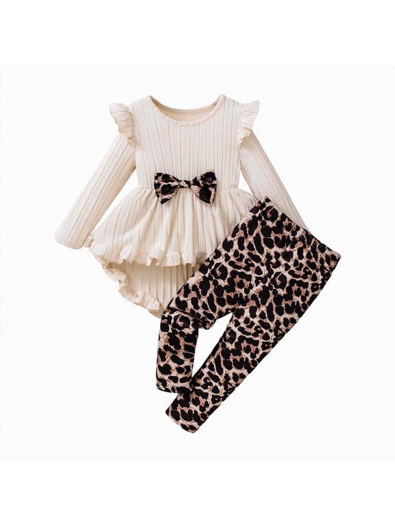 Kids Girl Fall Winter Outfit Long Sleeve Crewneck Tee Wide Leg Pants Elastic Little Girl Casual School Clothing Set 3T 4T 5T 6T 7T, 5 Years
