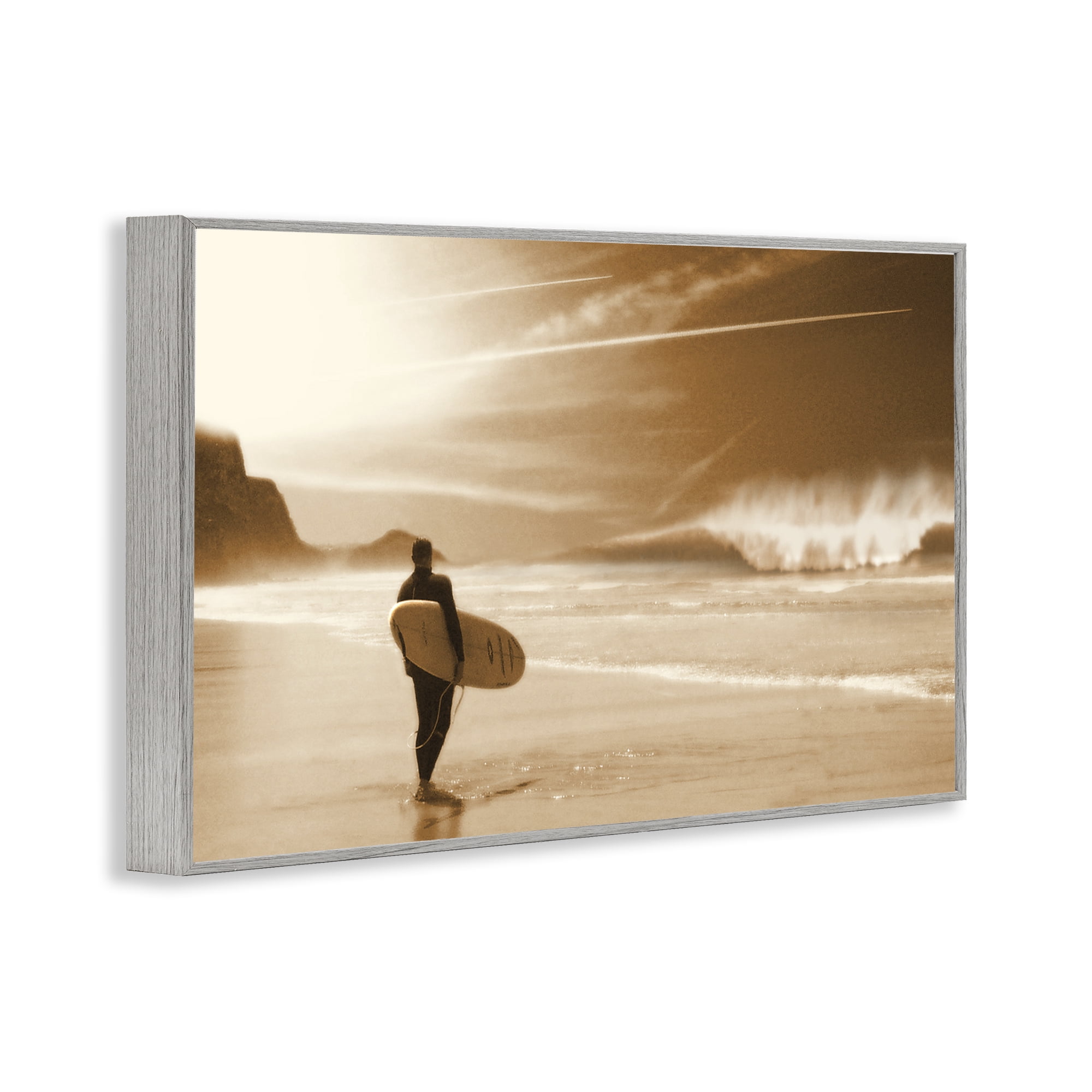 Stupell Industries Out Of The Sun Surfer Coastal Photography Gray Framed Art Print Wall Art, 30 x 20