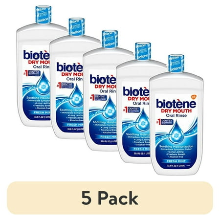 (5 pack) Biotene Oral Rinse Mouthwash for Dry Mouth, Breath Freshener and Dry Mouth Treatment, Fresh Mint - 33.8 fl oz