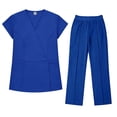 thumbnail image 5 of Muscularfit Scrub Set 2 Piece Sets for Women Summer Work Sets Shirt Pleated Sets Short Sleeve V-Neck Blue 2pc Sets for Women Outfit, 5 of 5