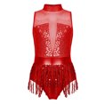 thumbnail image 3 of JanJean Filles Enfants Justaucorps-Robe de Danse Jazz Latin à Paillettes avec Franges Ventre Tango Rumba Samba Salsa Costume de Danse Rouge 8, 3 of 5