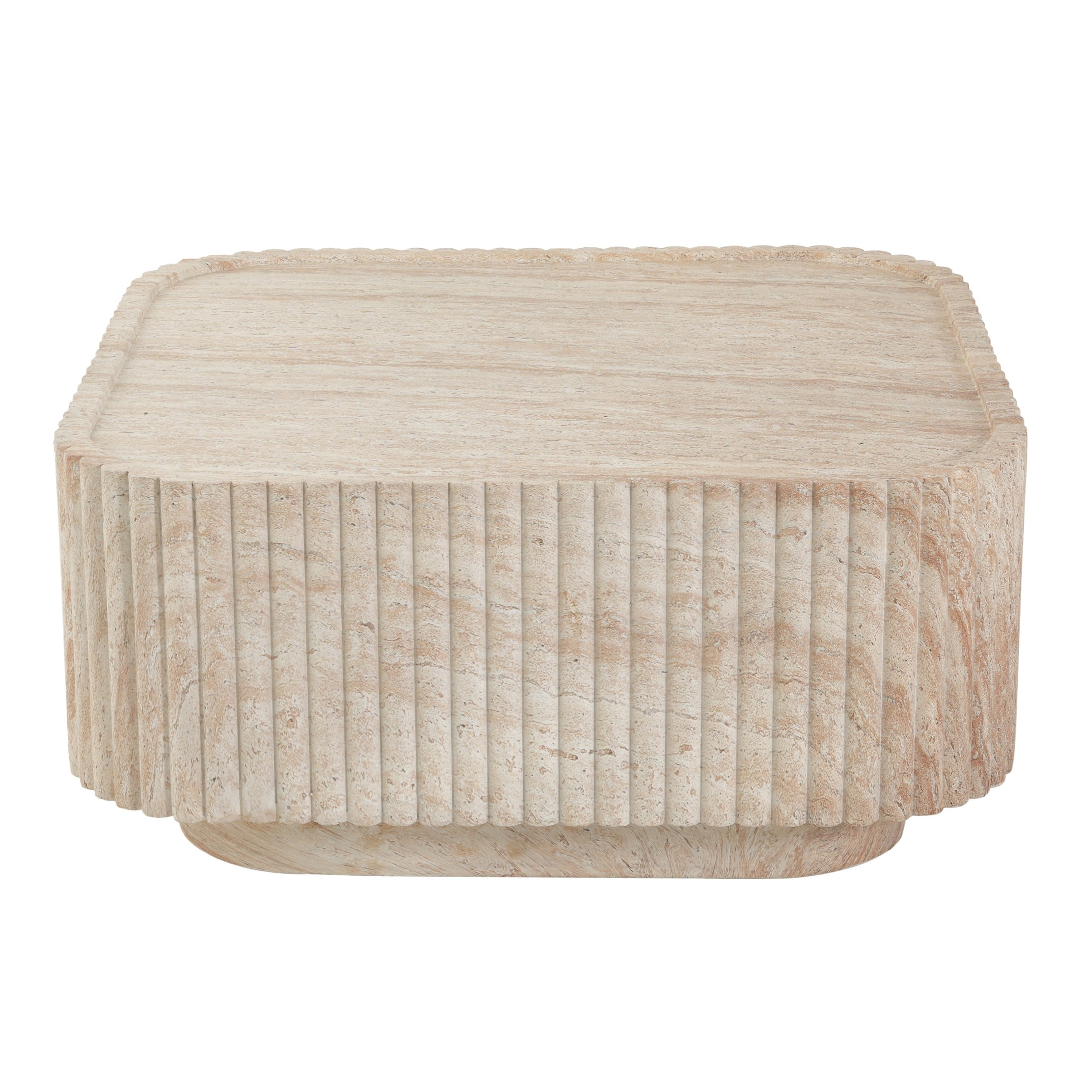 Christopher Knight Home 32" Modern Outdoor Patio MGO Faux Marble Square Coffee Table, Travertine