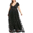 thumbnail image 2 of PENGXIANG Robe de Soirée à Paillettes Florales à Manches Courtes Col en V pour Femmes Grande Taille, 2 of 6