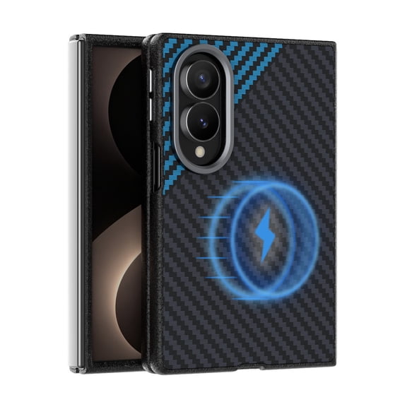 FLURIKA Carbon Fiber Case for Samsung Galaxy Z Fold 8 Compatible with MagSafe Aramid Fiber Metal Camera Protection Shockproof Case, Black&Blue