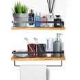 thumbnail image 2 of Floating Wall Shelf Wood Wall Mounted Floating Shelves with Towel Rack Rustic Storage Shelves Ideal for Living Room Bedroom Hallway Bathroom 2 Pieces, 2 of 6