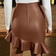 thumbnail image 4 of Falda corta de color liso para mujer: cintura alta elástica, fruncido en la parte delantera, dobladillo asimétrico, poliéster, tallas S-XXL, adecuada para fiestas y para el día a día, 4 of 7