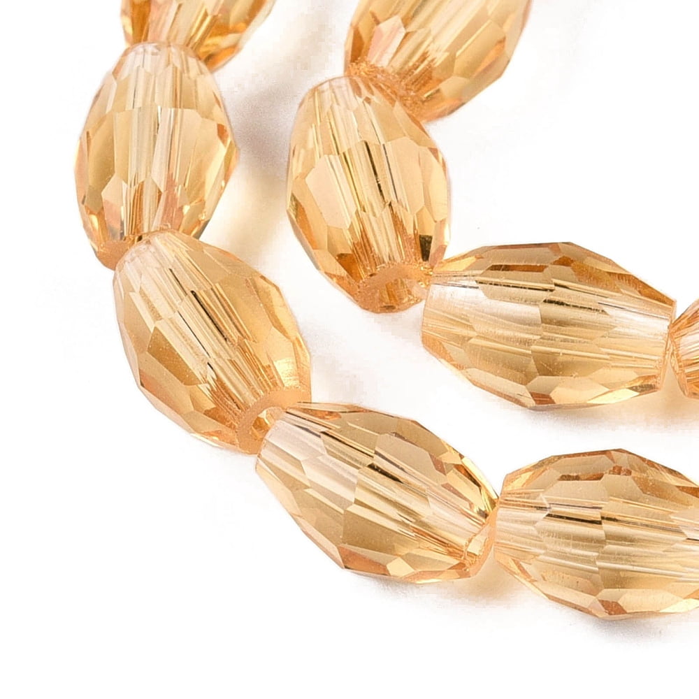 Transparent Glass Beads Strands Faceted Oval Goldenrod 8x5.5mm Hole: 1mm about 70pcs/strand 22.2~22.64''(55.5~57.5cm)
