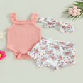 thumbnail image 2 of Infant Baby Girl Clothes Summer Outfits Strap Sleeveless Ribbed Romper Rainbow Ruffle Shorts Headband Set 0-3 Months, 2 of 7