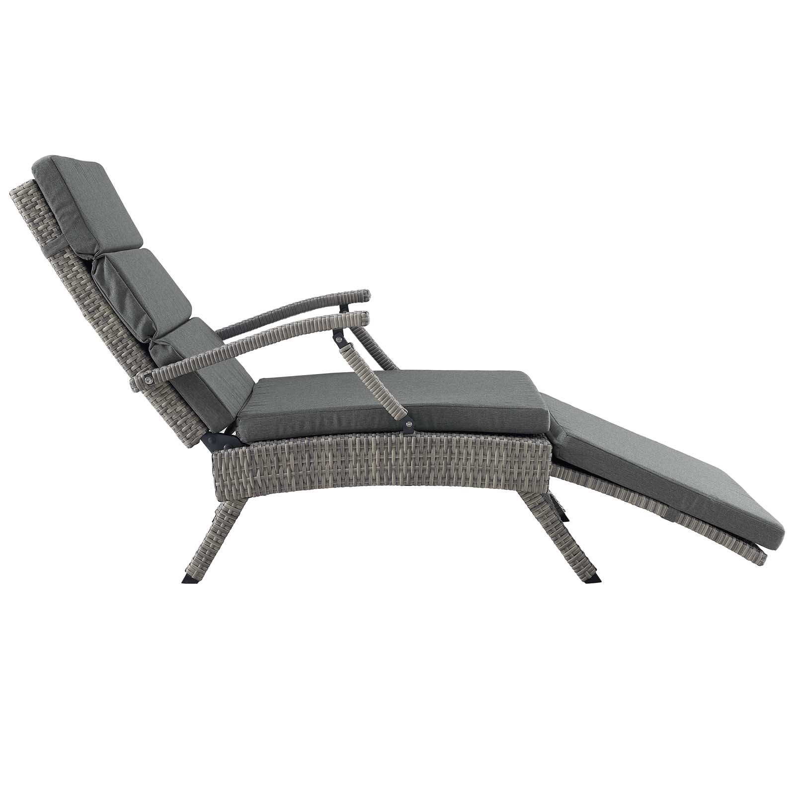 Modern Contemporary Urban Design Outdoor Patio Balcony Garden Furniture Lounge Chair Chaise, Rattan Wicker, Dark Grey Gray - image 3 of 8