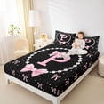 thumbnail image 3 of Manfei Ribbon Bow Tie P Personalized Initial Full Size Sheets 4-Piece for Kids Girls,Teens Black Pink Bow Pearl Print Bed Sheets,Lightweight Room Decor, 3 of 5