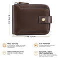 thumbnail image 4 of Cartera para hombre de piel auténtica con bloqueo RFID, billetera plegable con ventana para identificación, bolsillo para monedas con cremallera, color café, 4 of 5