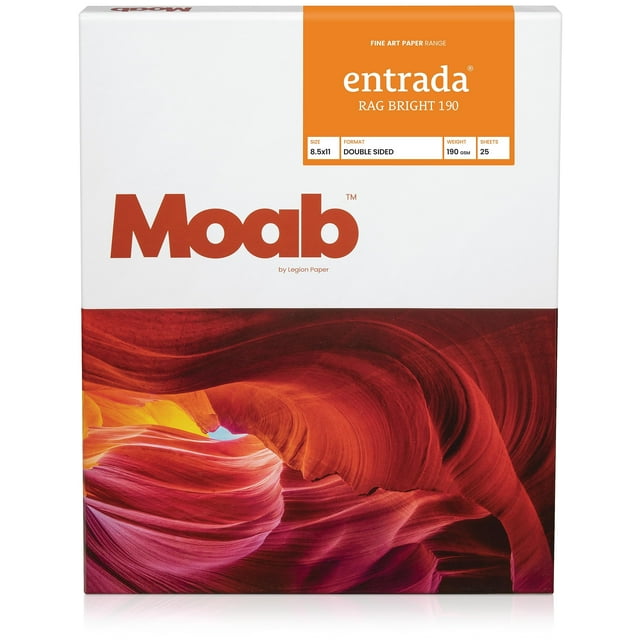Papel de archivo para inyección de tinta Fine Art Moab Entrada Rag Bright 190